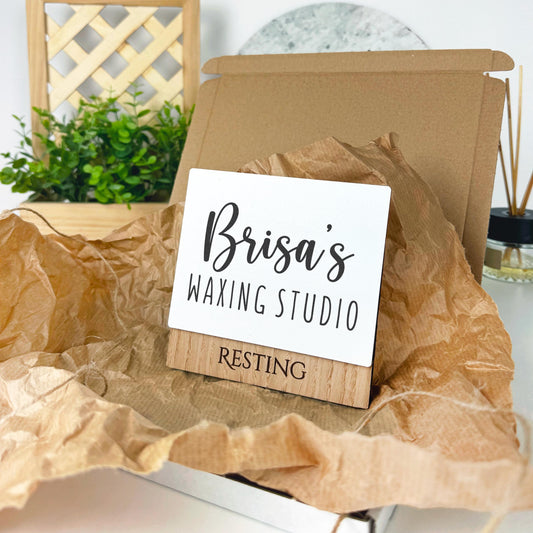 Custom Rotating Door Sign, Personalized Office Plate for Waxing Studio, Stylish Status Indicator, Business Decor Gift